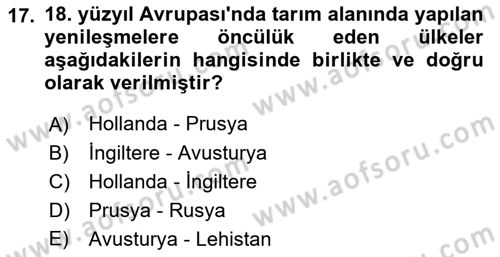 Ortaçağ-Yeniçağ Avrupa Tarihi Dersi 2019 - 2020 Yılı (Final) Dönem Sonu Sınav Soruları 17. Soru