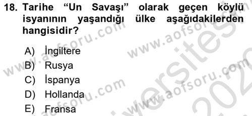 Ortaçağ-Yeniçağ Avrupa Tarihi Dersi 2019 - 2020 Yılı (Final) Dönem Sonu Sınav Soruları 18. Soru