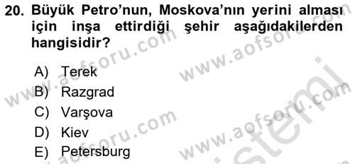 Ortaçağ-Yeniçağ Avrupa Tarihi Dersi 2019 - 2020 Yılı (Final) Dönem Sonu Sınav Soruları 20. Soru