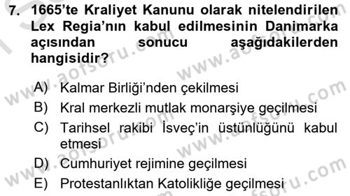 Ortaçağ-Yeniçağ Avrupa Tarihi Dersi 2019 - 2020 Yılı (Final) Dönem Sonu Sınav Soruları 7. Soru