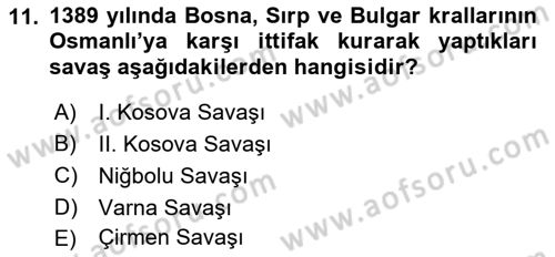 Ortaçağ-Yeniçağ Avrupa Tarihi Dersi Ara Sınavı Deneme Sınav Soruları 11. Soru