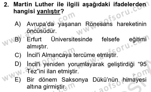 Ortaçağ-Yeniçağ Avrupa Tarihi Dersi 2021 - 2022 Yılı (Vize) Ara Sınav Soruları 2. Soru