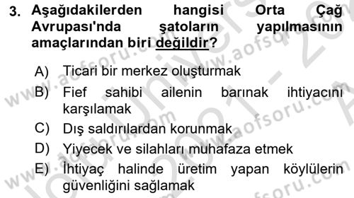 Ortaçağ-Yeniçağ Avrupa Tarihi Dersi 2021 - 2022 Yılı (Vize) Ara Sınav Soruları 3. Soru