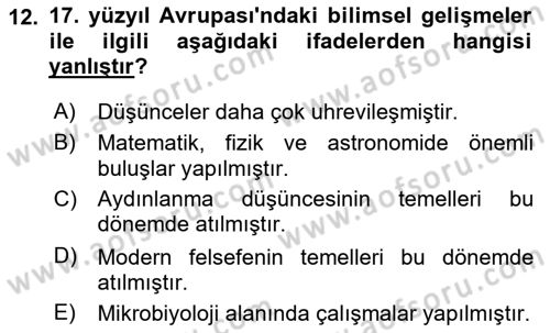 Ortaçağ-Yeniçağ Avrupa Tarihi Dersi 2021 - 2022 Yılı (Final) Dönem Sonu Sınav Soruları 12. Soru