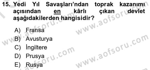Ortaçağ-Yeniçağ Avrupa Tarihi Dersi 2021 - 2022 Yılı (Final) Dönem Sonu Sınav Soruları 15. Soru