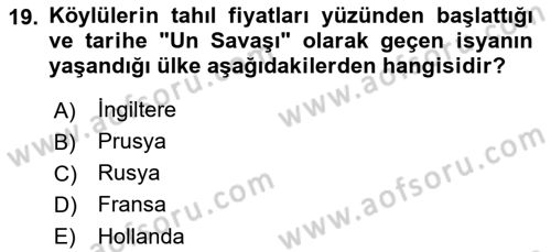 Ortaçağ-Yeniçağ Avrupa Tarihi Dersi 2021 - 2022 Yılı (Final) Dönem Sonu Sınav Soruları 19. Soru