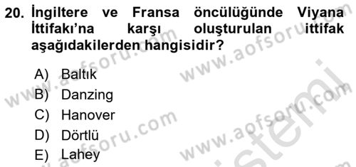 Ortaçağ-Yeniçağ Avrupa Tarihi Dersi 2021 - 2022 Yılı (Final) Dönem Sonu Sınavı 20. Soru