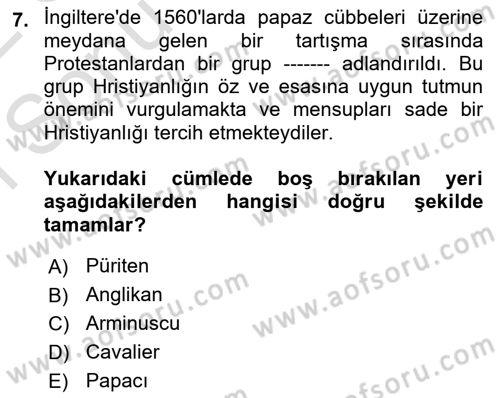 Ortaçağ-Yeniçağ Avrupa Tarihi Dersi 2021 - 2022 Yılı (Final) Dönem Sonu Sınav Soruları 7. Soru