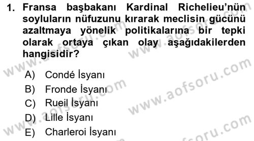 Ortaçağ-Yeniçağ Avrupa Tarihi Dersi 2021 - 2022 Yılı Yaz Okulu Sınav Soruları 1. Soru