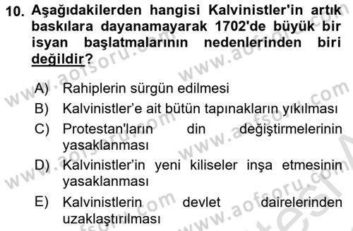 Ortaçağ-Yeniçağ Avrupa Tarihi Dersi 2021 - 2022 Yılı Yaz Okulu Sınav Soruları 10. Soru