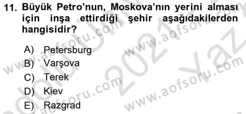 Ortaçağ-Yeniçağ Avrupa Tarihi Dersi 2021 - 2022 Yılı Yaz Okulu Sınav Soruları 11. Soru