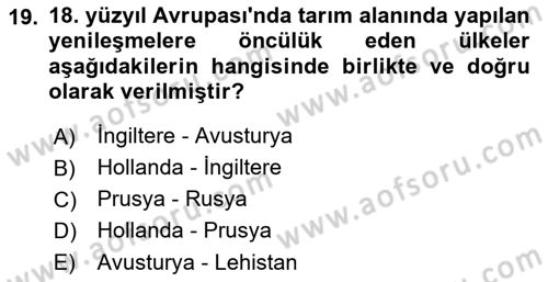 Ortaçağ-Yeniçağ Avrupa Tarihi Dersi 2021 - 2022 Yılı Yaz Okulu Sınav Soruları 19. Soru