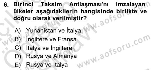 Ortaçağ-Yeniçağ Avrupa Tarihi Dersi 2021 - 2022 Yılı Yaz Okulu Sınav Soruları 6. Soru