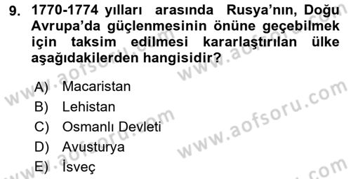 Ortaçağ-Yeniçağ Avrupa Tarihi Dersi 2021 - 2022 Yılı Yaz Okulu Sınav Soruları 9. Soru