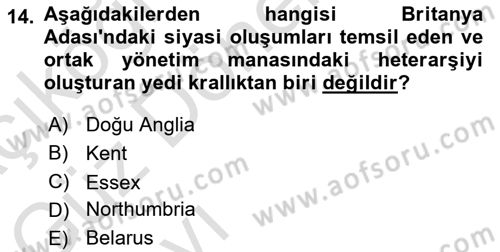 Ortaçağ-Yeniçağ Avrupa Tarihi Dersi Ara Sınavı Deneme Sınav Soruları 14. Soru