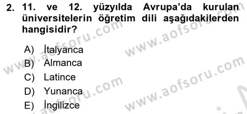Ortaçağ-Yeniçağ Avrupa Tarihi Dersi Ara Sınavı Deneme Sınav Soruları 2. Soru