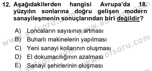 Ortaçağ-Yeniçağ Avrupa Tarihi Dersi 2022 - 2023 Yılı (Final) Dönem Sonu Sınav Soruları 12. Soru