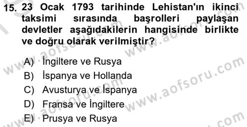 Ortaçağ-Yeniçağ Avrupa Tarihi Dersi 2022 - 2023 Yılı (Final) Dönem Sonu Sınav Soruları 15. Soru