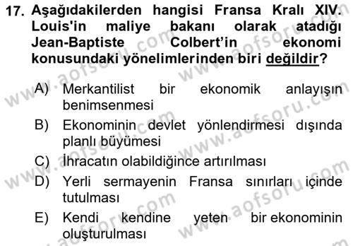 Ortaçağ-Yeniçağ Avrupa Tarihi Dersi 2022 - 2023 Yılı (Final) Dönem Sonu Sınav Soruları 17. Soru