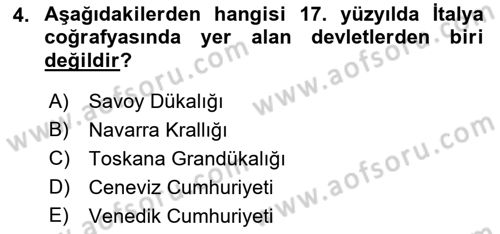 Ortaçağ-Yeniçağ Avrupa Tarihi Dersi 2022 - 2023 Yılı (Final) Dönem Sonu Sınav Soruları 4. Soru