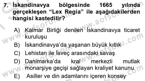 Ortaçağ-Yeniçağ Avrupa Tarihi Dersi 2022 - 2023 Yılı (Final) Dönem Sonu Sınav Soruları 7. Soru