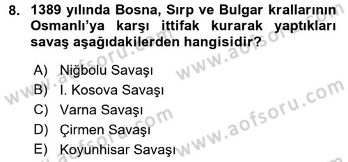 Ortaçağ-Yeniçağ Avrupa Tarihi Dersi 2022 - 2023 Yılı (Final) Dönem Sonu Sınav Soruları 8. Soru