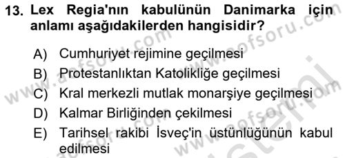 Ortaçağ-Yeniçağ Avrupa Tarihi Dersi 2022 - 2023 Yılı Yaz Okulu Sınav Soruları 13. Soru