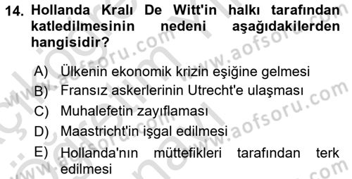Ortaçağ-Yeniçağ Avrupa Tarihi Dersi 2022 - 2023 Yılı Yaz Okulu Sınav Soruları 14. Soru