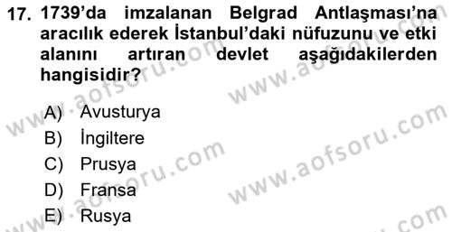 Ortaçağ-Yeniçağ Avrupa Tarihi Dersi 2022 - 2023 Yılı Yaz Okulu Sınav Soruları 17. Soru