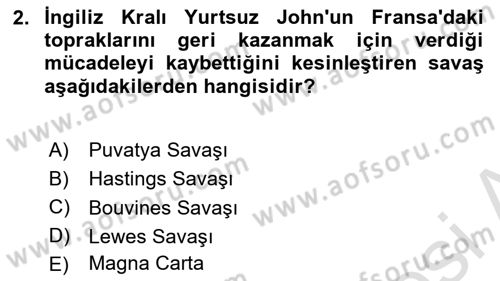 Ortaçağ-Yeniçağ Avrupa Tarihi Dersi 2023 - 2024 Yılı (Vize) Ara Sınav Soruları 2. Soru