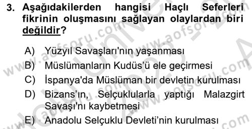 Ortaçağ-Yeniçağ Avrupa Tarihi Dersi Ara Sınavı Deneme Sınav Soruları 3. Soru