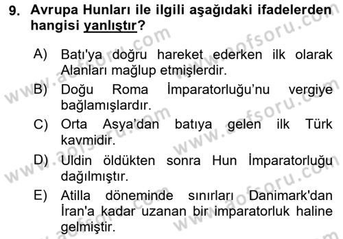Ortaçağ-Yeniçağ Avrupa Tarihi Dersi Ara Sınavı Deneme Sınav Soruları 9. Soru
