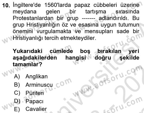 Ortaçağ-Yeniçağ Avrupa Tarihi Dersi 2023 - 2024 Yılı (Final) Dönem Sonu Sınav Soruları 10. Soru