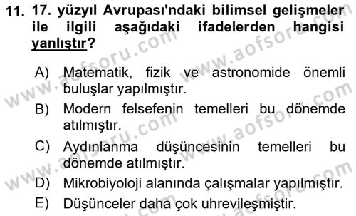 Ortaçağ-Yeniçağ Avrupa Tarihi Dersi 2023 - 2024 Yılı (Final) Dönem Sonu Sınav Soruları 11. Soru