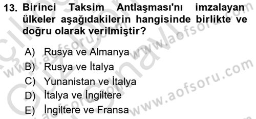 Ortaçağ-Yeniçağ Avrupa Tarihi Dersi 2023 - 2024 Yılı (Final) Dönem Sonu Sınav Soruları 13. Soru