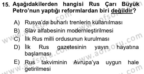 Ortaçağ-Yeniçağ Avrupa Tarihi Dersi 2023 - 2024 Yılı (Final) Dönem Sonu Sınav Soruları 15. Soru