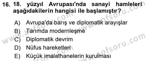 Ortaçağ-Yeniçağ Avrupa Tarihi Dersi 2023 - 2024 Yılı (Final) Dönem Sonu Sınav Soruları 16. Soru