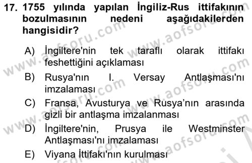 Ortaçağ-Yeniçağ Avrupa Tarihi Dersi 2023 - 2024 Yılı (Final) Dönem Sonu Sınav Soruları 17. Soru