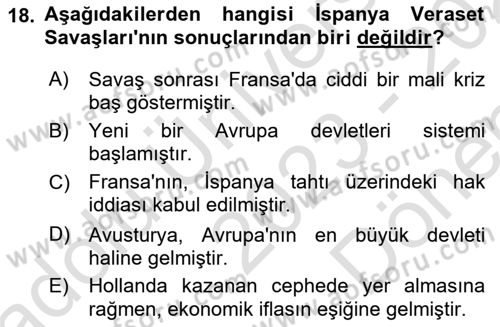 Ortaçağ-Yeniçağ Avrupa Tarihi Dersi 2023 - 2024 Yılı (Final) Dönem Sonu Sınav Soruları 18. Soru