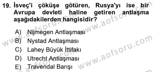 Ortaçağ-Yeniçağ Avrupa Tarihi Dersi 2023 - 2024 Yılı (Final) Dönem Sonu Sınav Soruları 19. Soru