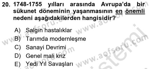 Ortaçağ-Yeniçağ Avrupa Tarihi Dersi 2023 - 2024 Yılı (Final) Dönem Sonu Sınav Soruları 20. Soru