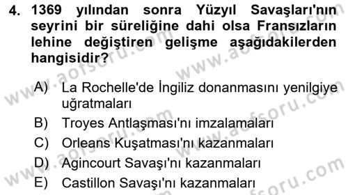 Ortaçağ-Yeniçağ Avrupa Tarihi Dersi 2023 - 2024 Yılı (Final) Dönem Sonu Sınav Soruları 4. Soru