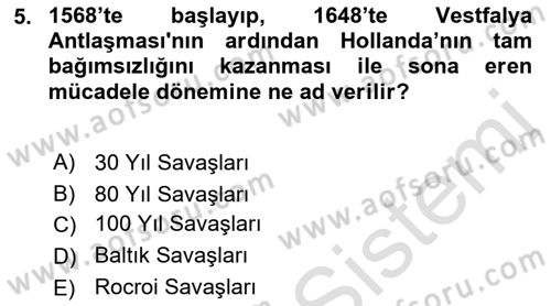 Ortaçağ-Yeniçağ Avrupa Tarihi Dersi 2023 - 2024 Yılı (Final) Dönem Sonu Sınav Soruları 5. Soru