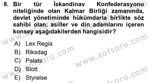 Ortaçağ-Yeniçağ Avrupa Tarihi Dersi 2023 - 2024 Yılı (Final) Dönem Sonu Sınav Soruları 8. Soru