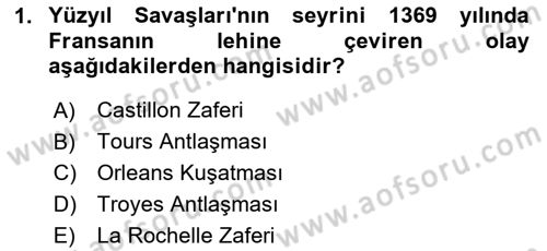 Ortaçağ-Yeniçağ Avrupa Tarihi Dersi 2023 - 2024 Yılı Yaz Okulu Sınav Soruları 1. Soru