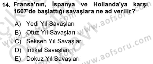 Ortaçağ-Yeniçağ Avrupa Tarihi Dersi 2023 - 2024 Yılı Yaz Okulu Sınav Soruları 14. Soru