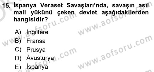 Ortaçağ-Yeniçağ Avrupa Tarihi Dersi 2023 - 2024 Yılı Yaz Okulu Sınav Soruları 15. Soru