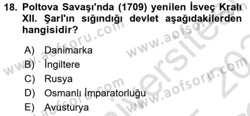 Ortaçağ-Yeniçağ Avrupa Tarihi Dersi 2023 - 2024 Yılı Yaz Okulu Sınav Soruları 18. Soru