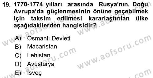 Ortaçağ-Yeniçağ Avrupa Tarihi Dersi 2023 - 2024 Yılı Yaz Okulu Sınav Soruları 19. Soru