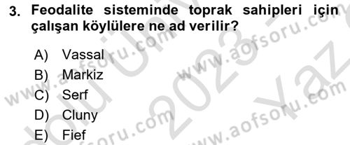 Ortaçağ-Yeniçağ Avrupa Tarihi Dersi 2023 - 2024 Yılı Yaz Okulu Sınav Soruları 3. Soru